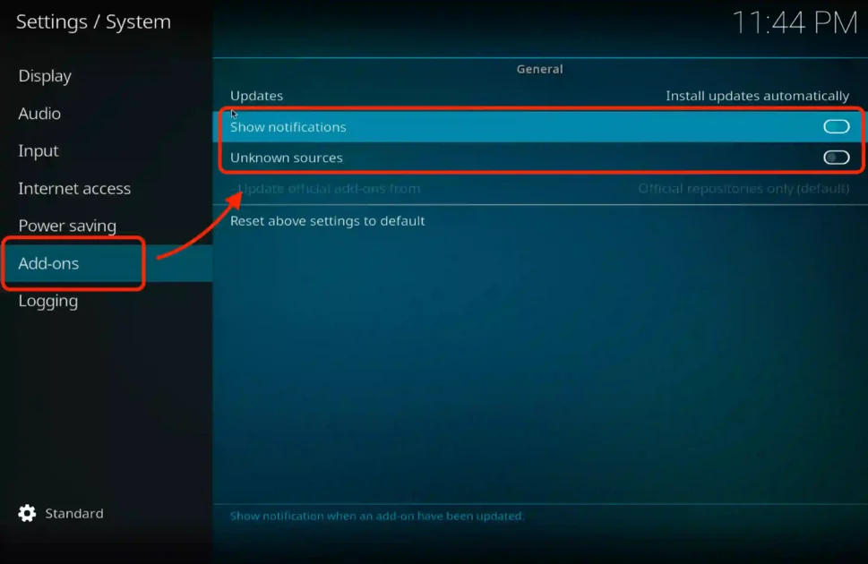 enable unknown sources in kodi