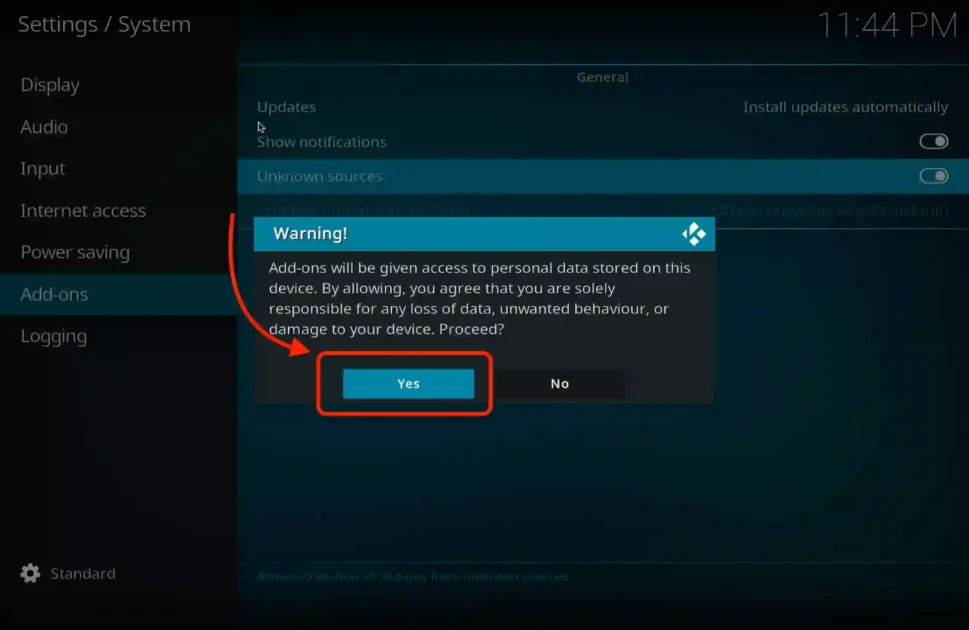enabling unknown sources on kodi