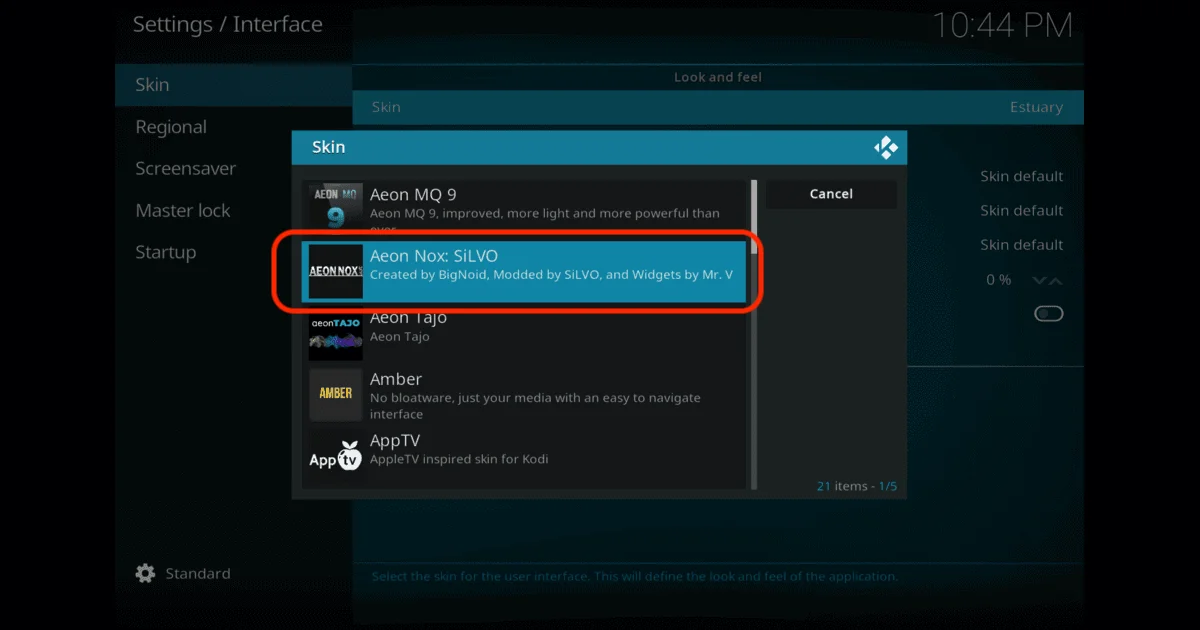 Aeon Nox SiLVO in kodi