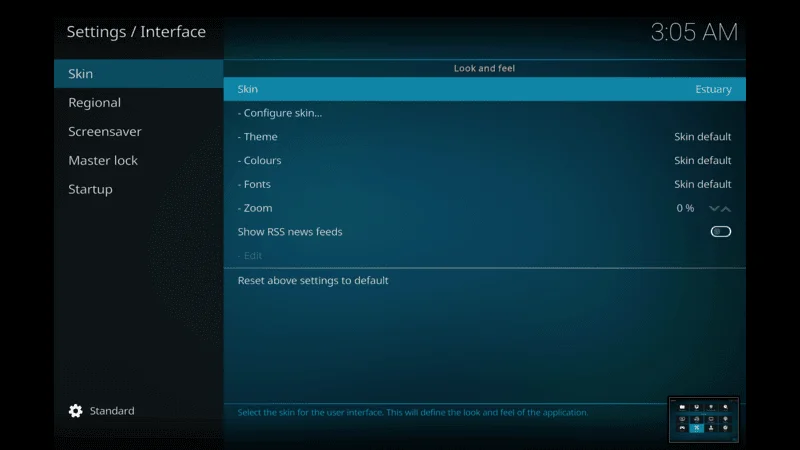 installation step of Confluence Skin on kodi