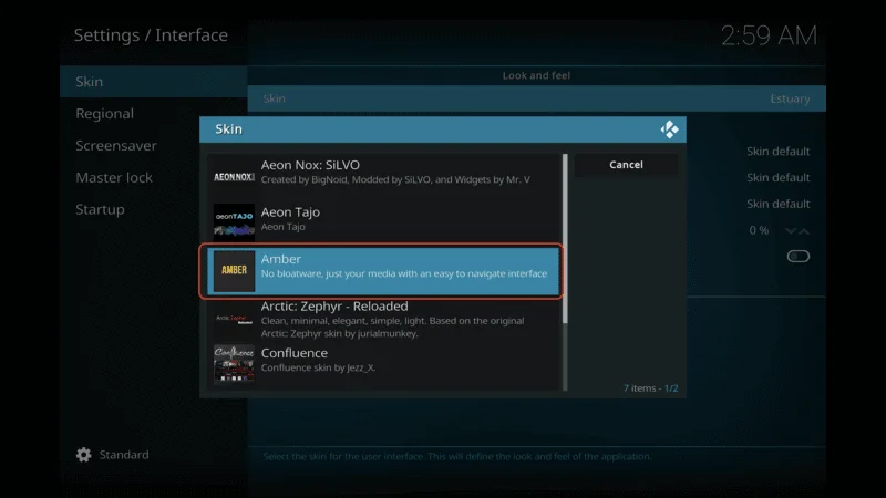 step by step to install kodi amber skin