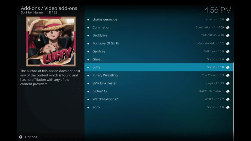 chossing the Luffy addon