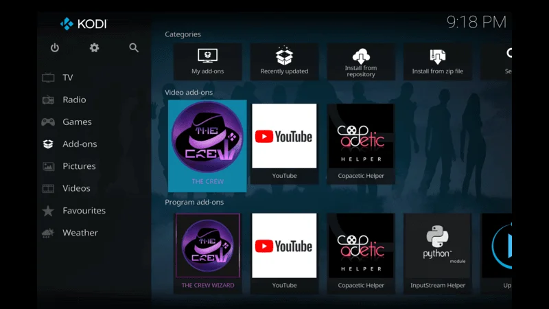 opening on The Crew on Kodi
