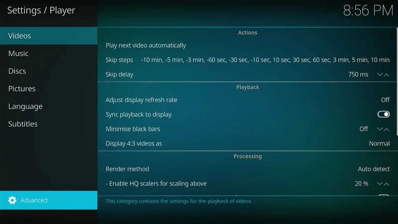 advance setting Update Kodi On Firestick