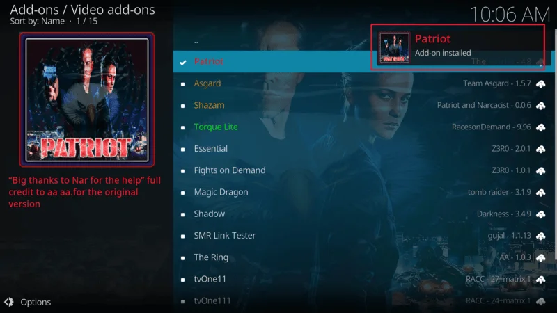 Patriot addon features 