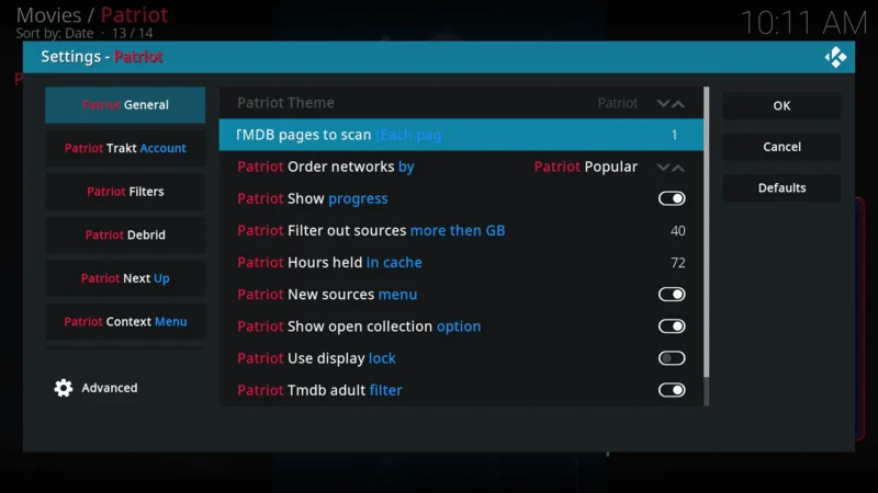 Kodi add-on configuration 
