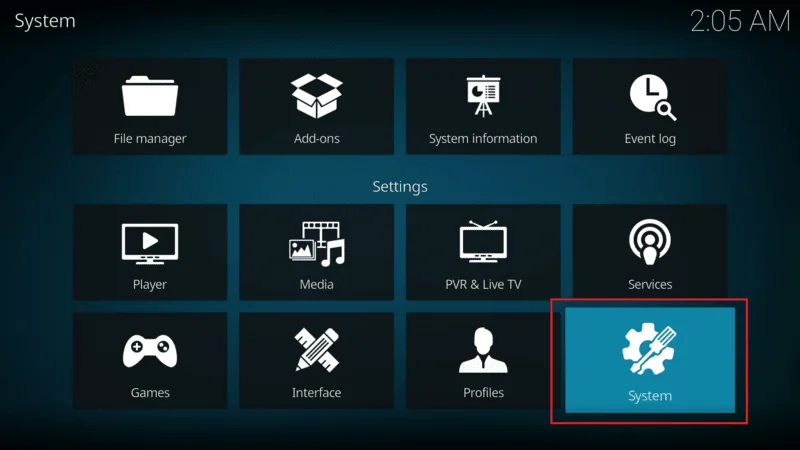 kodi System setting