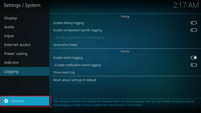 Kodi advance Setting