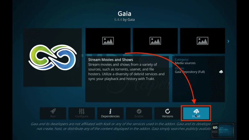 Gaia Kodi Addon Usage