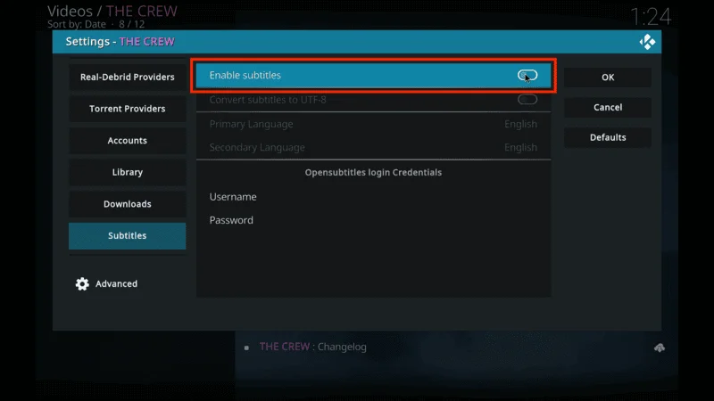 Subtitle Addon Settings