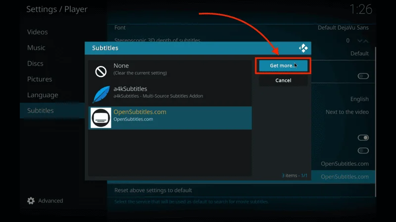 Subtitle Display Kodi