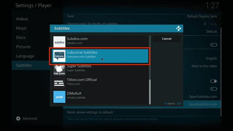 Subtitle Plugins Kodi